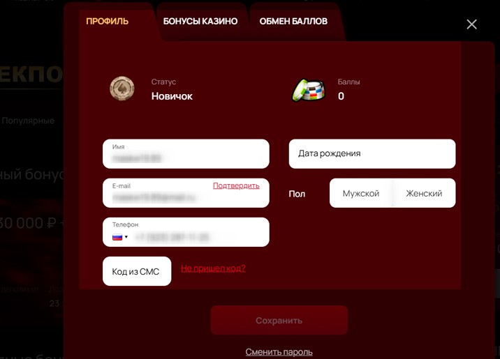 Интерфейс аккаунта игрока